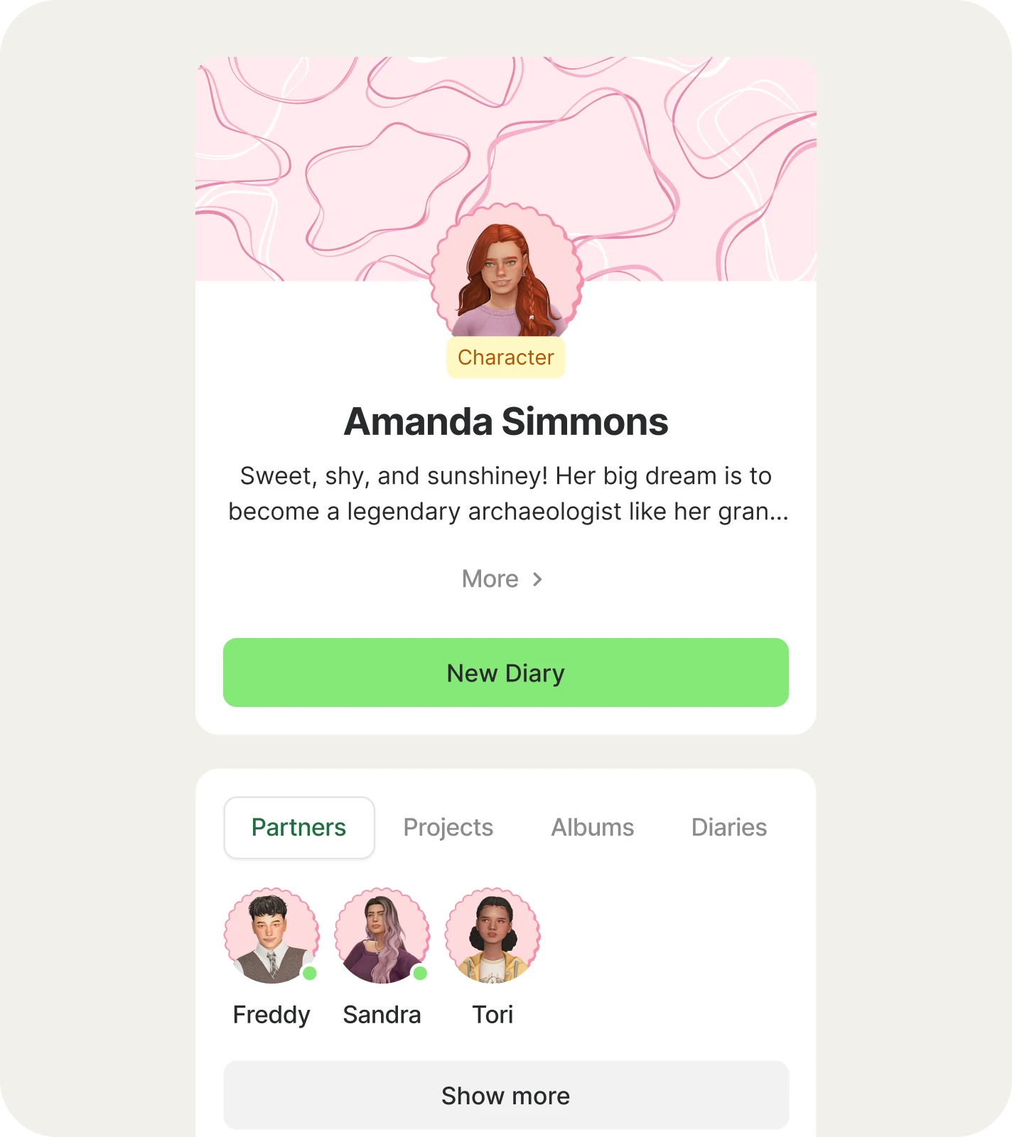 Character's page